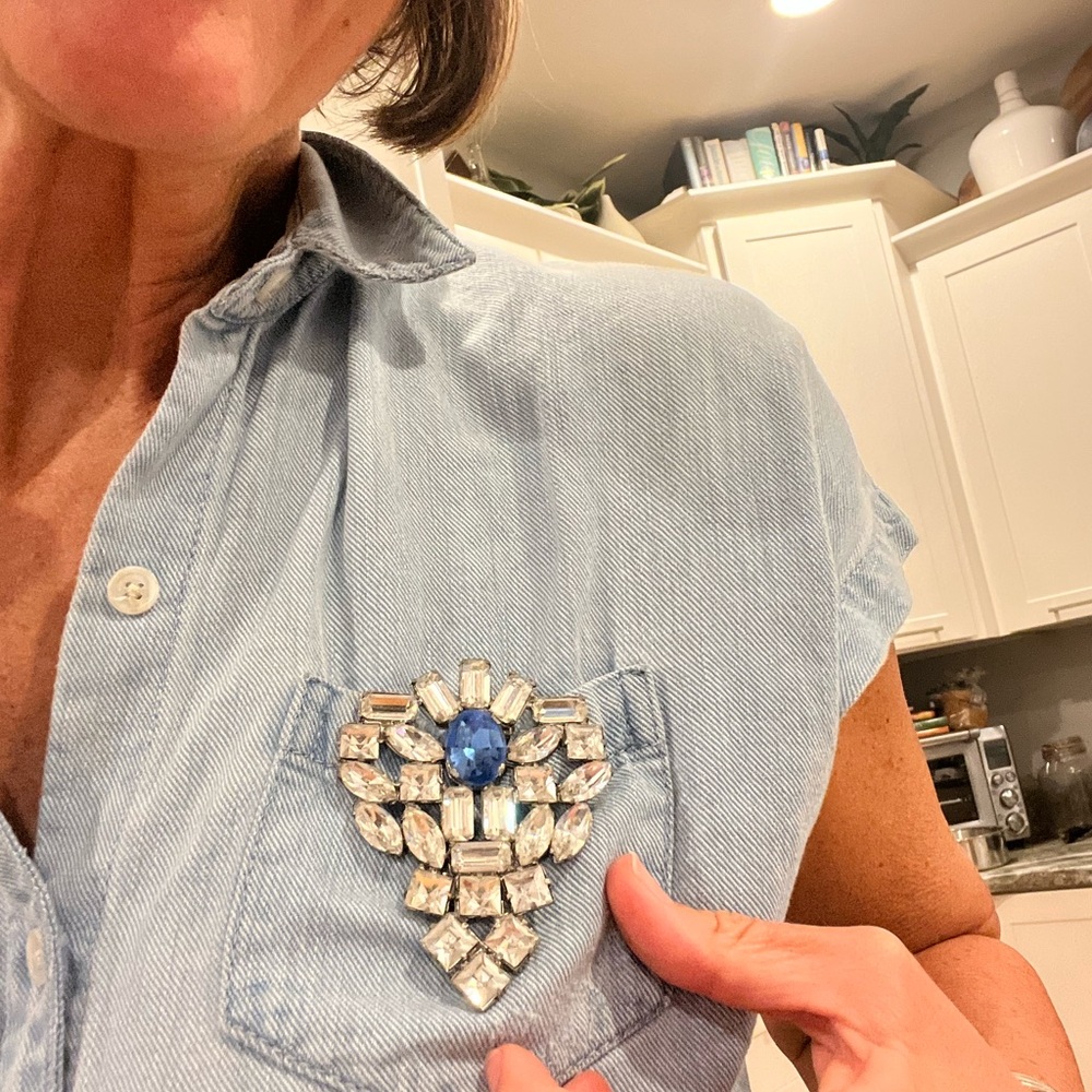 Vintage Blue and Silver Statement Brooch